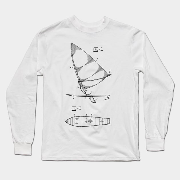 Composite Wind Surfboard Vintage Patent Hand Drawing Long Sleeve T-Shirt by TheYoungDesigns